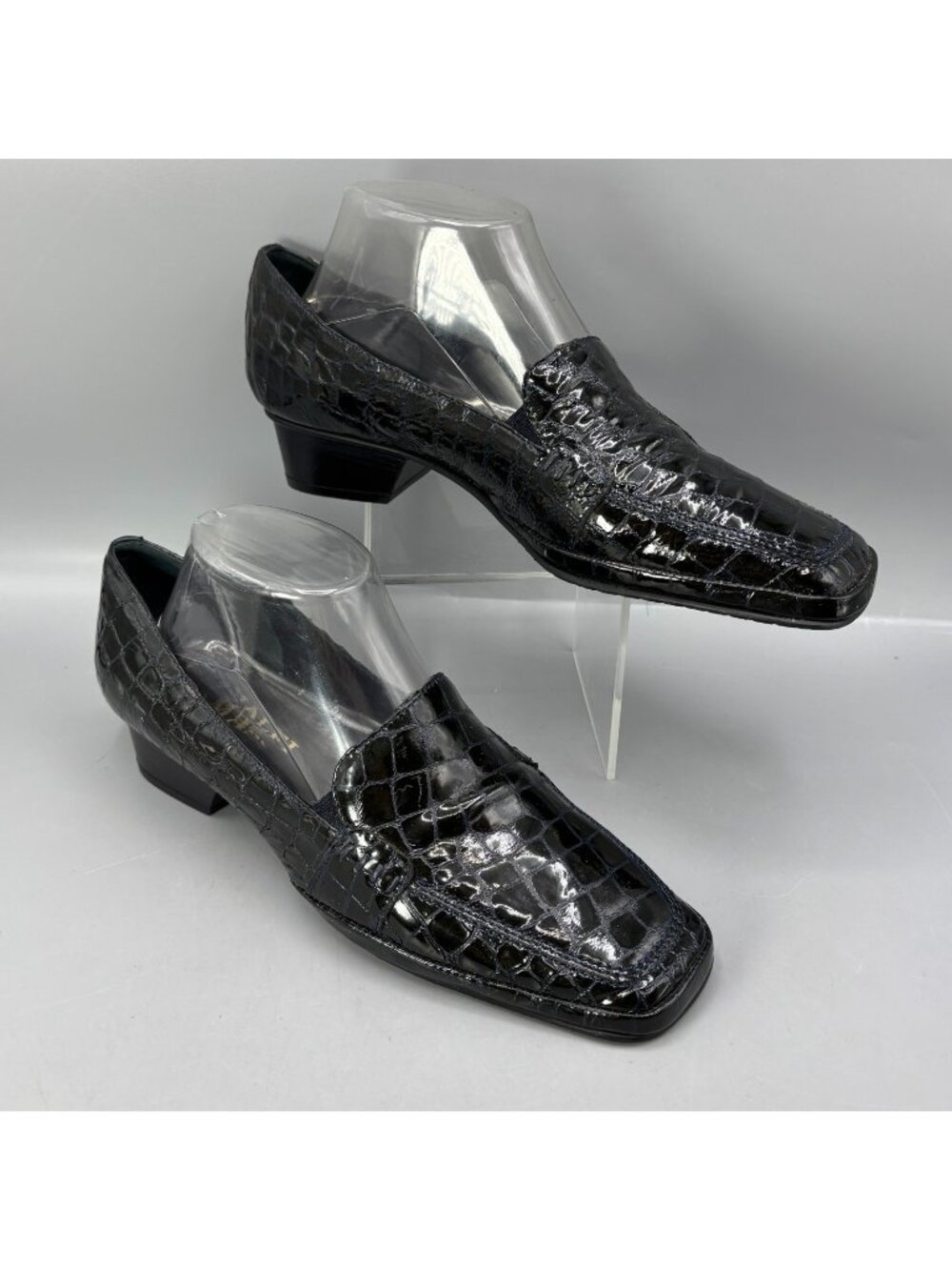 Amalfi By Rangoni Loafer Womens 9 Black Patent Leather Block Heel Square Toe